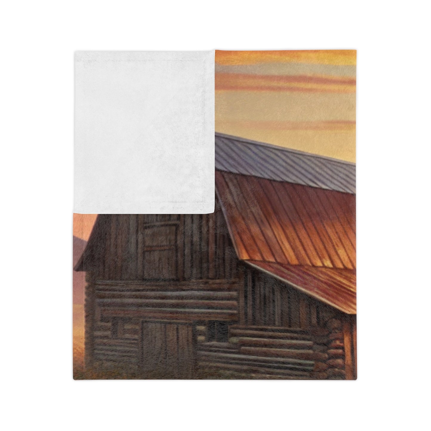 Cowgirl Sunset with barn and sunflowers, Velveteen Microfiber Blanket