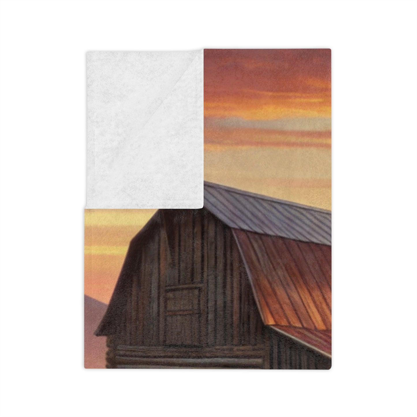 Cowgirl Sunset with barn and sunflowers, Velveteen Microfiber Blanket