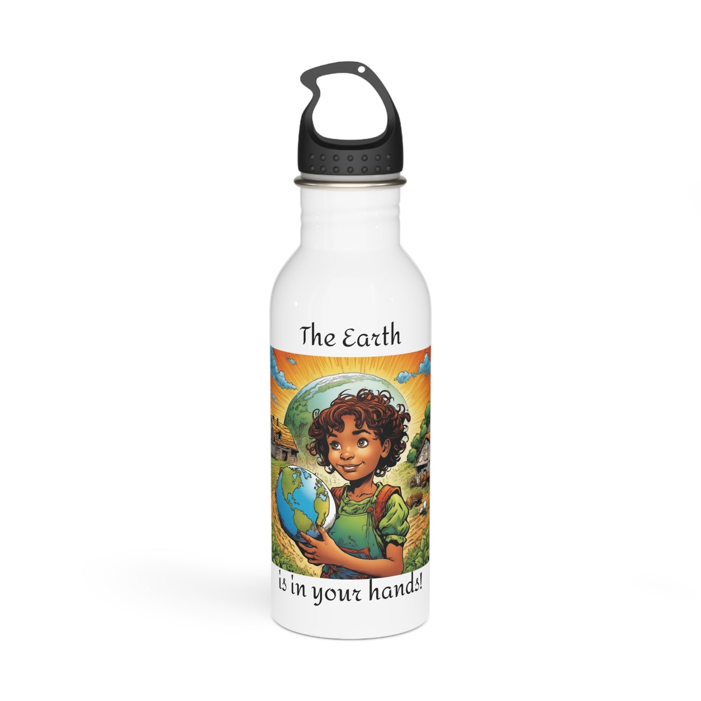 The Earth is in Your Hands, Girl holding Earth, Stainless Steel Water Bottle