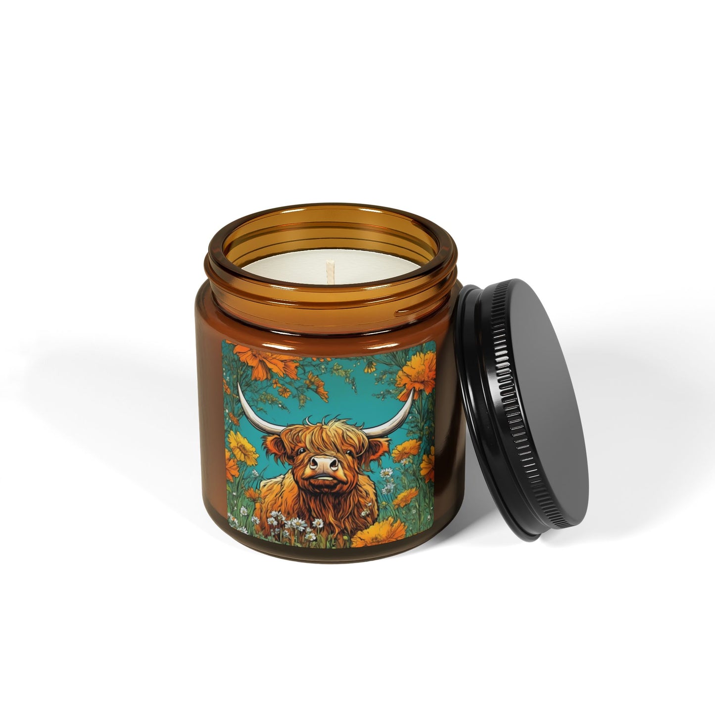 Highland Cow, Scented Soy Candle (Multi-Size, Amber Jar)