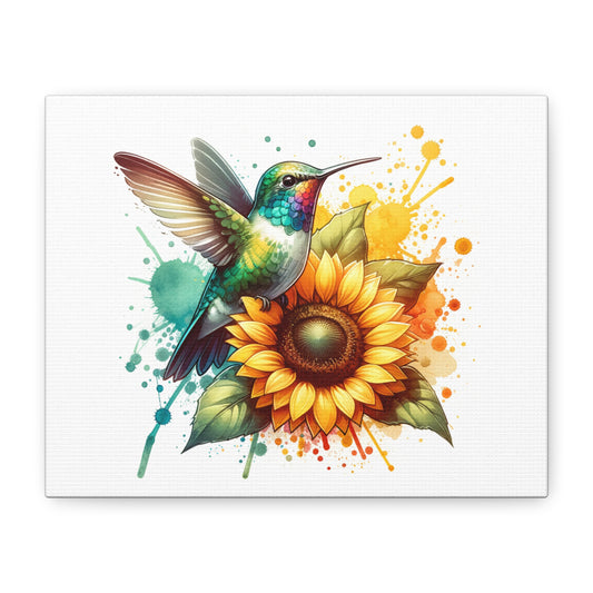 Hummingbird and Sunflower, Matte Canvas, Stretched, 1.25"