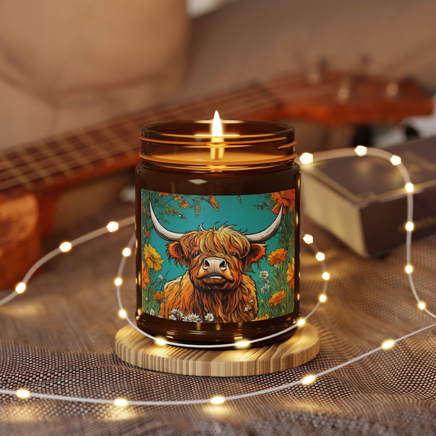 Highland Cow, Scented Soy Candle (Multi-Size, Amber Jar)