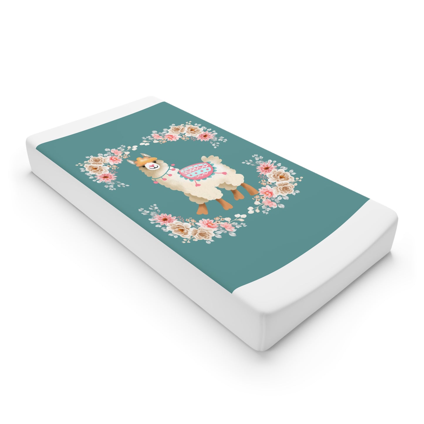 Llama and Floral, Baby Changing Pad Cover