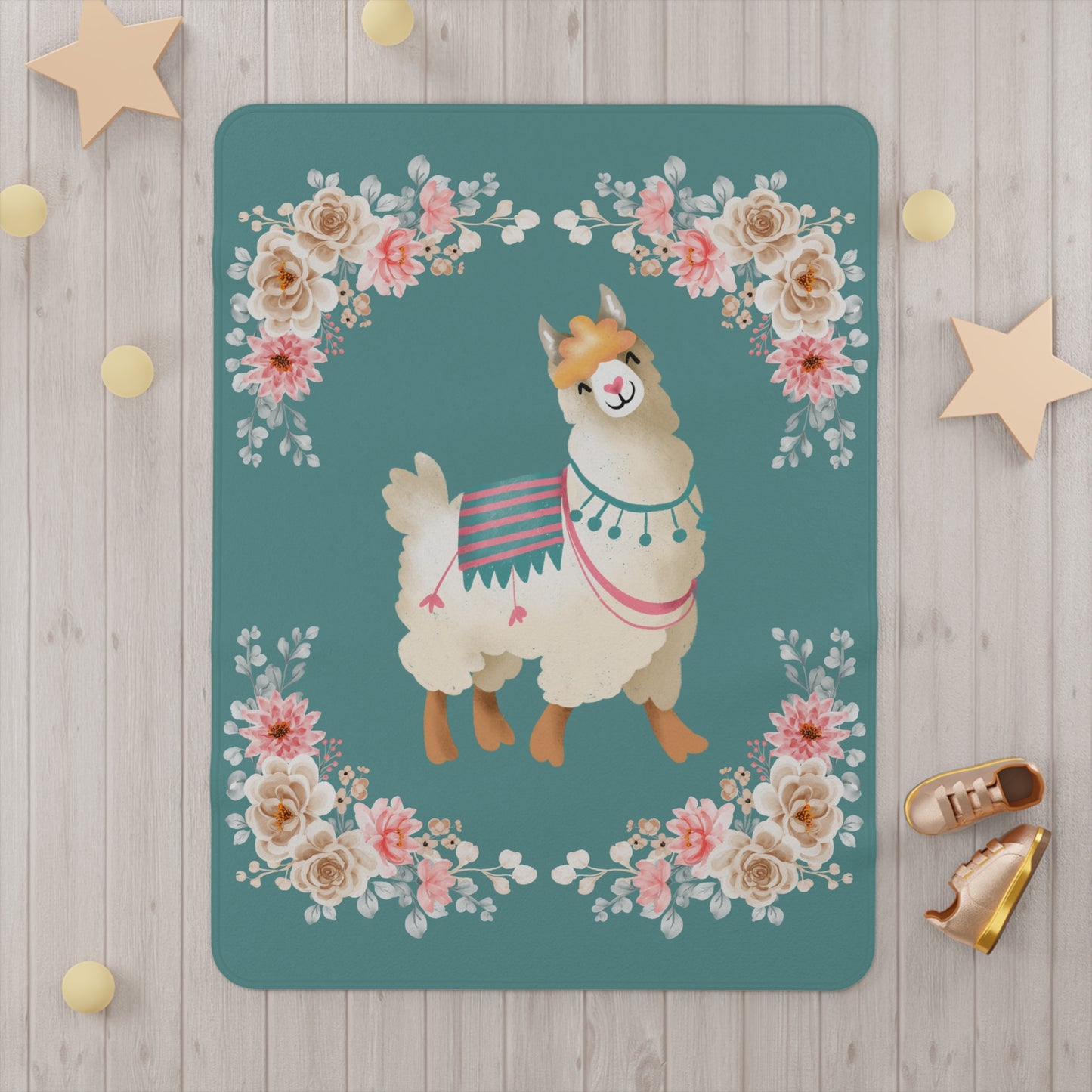 Llama and Floral Toddler Blanket