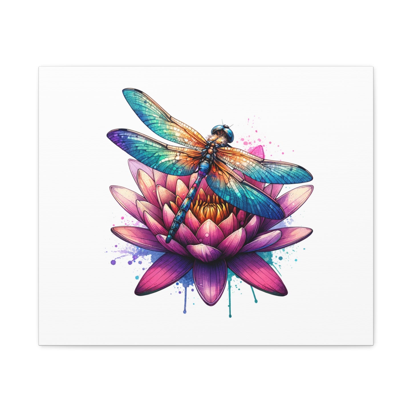 Dragonfly on Waterlily Matte Canvas, Stretched, 1.25"