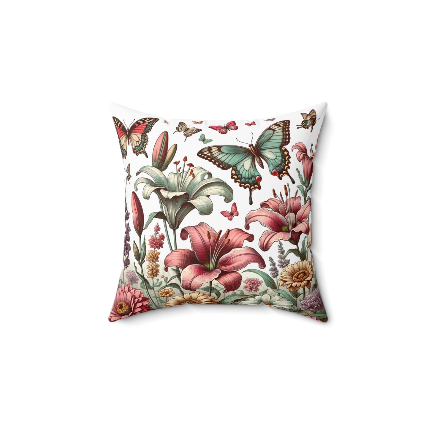 Botanical Lilly's and Butterfly, Spun Polyester Square Pillow