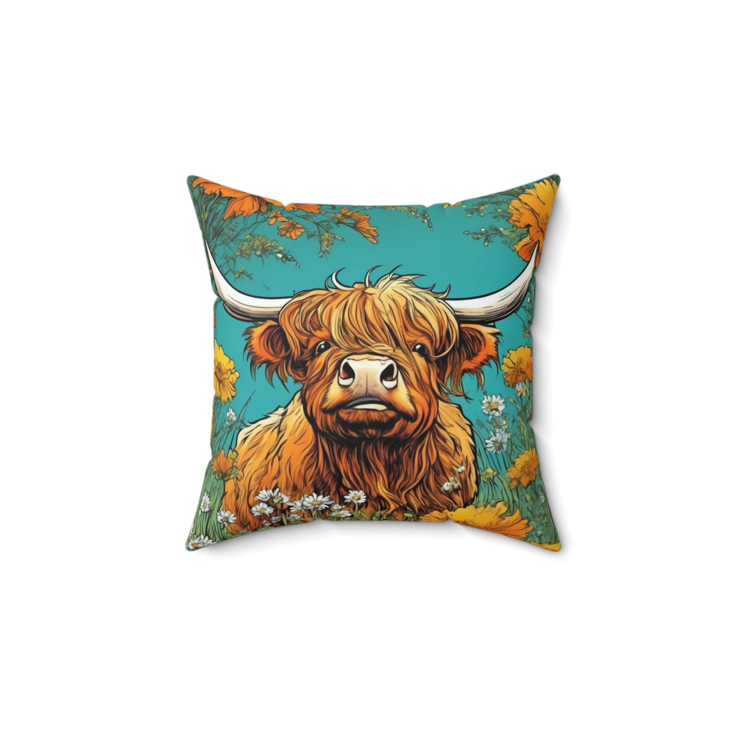 Highland Cow, Spun Polyester Square Pillow