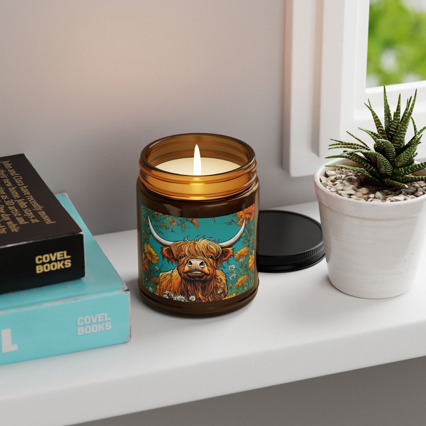 Highland Cow, Scented Soy Candle (Multi-Size, Amber Jar)