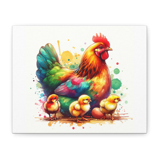 Watercolor Hen and Chicks Matte Canvas, Stretched, 1.25"