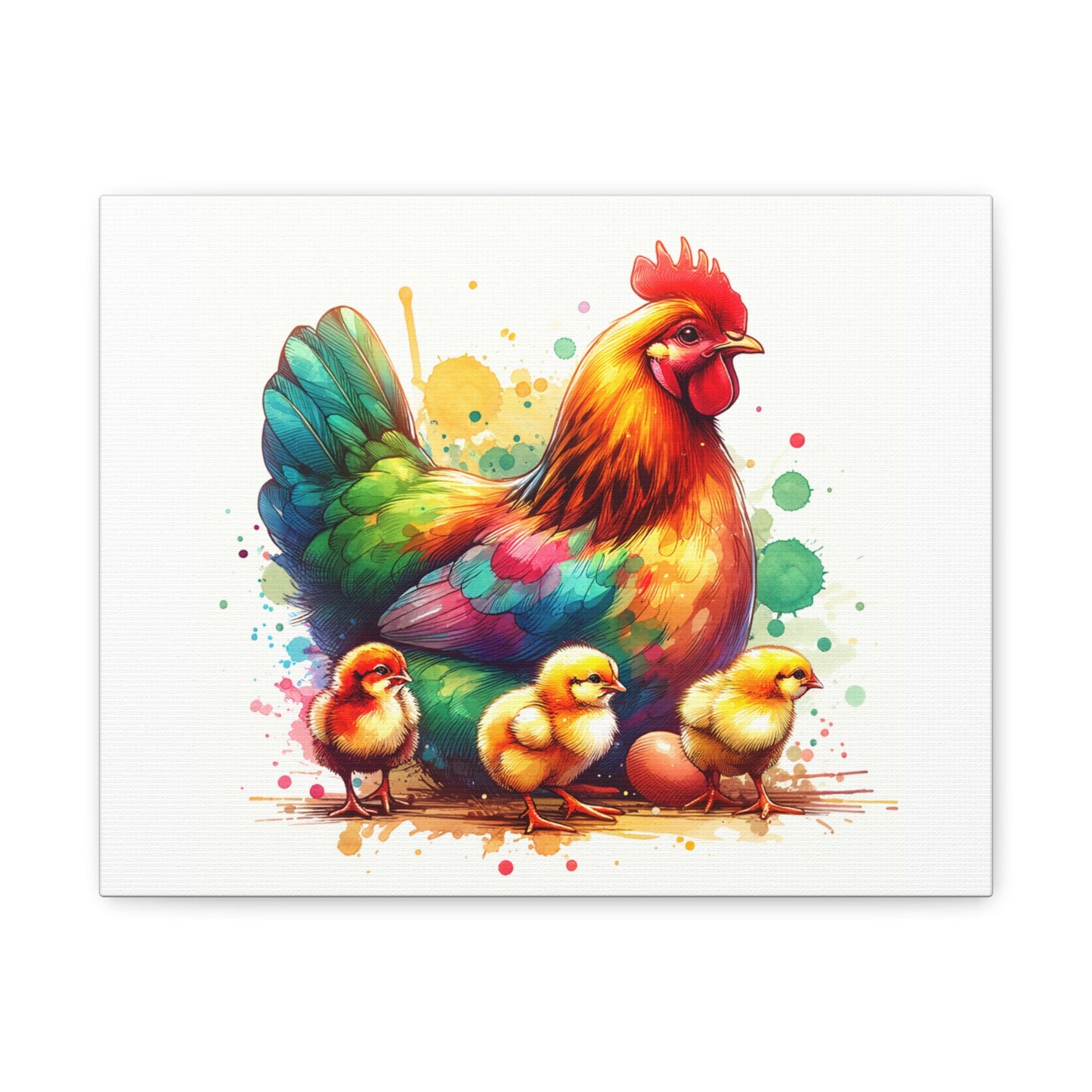 Watercolor Hen and Chicks Matte Canvas, Stretched, 1.25"