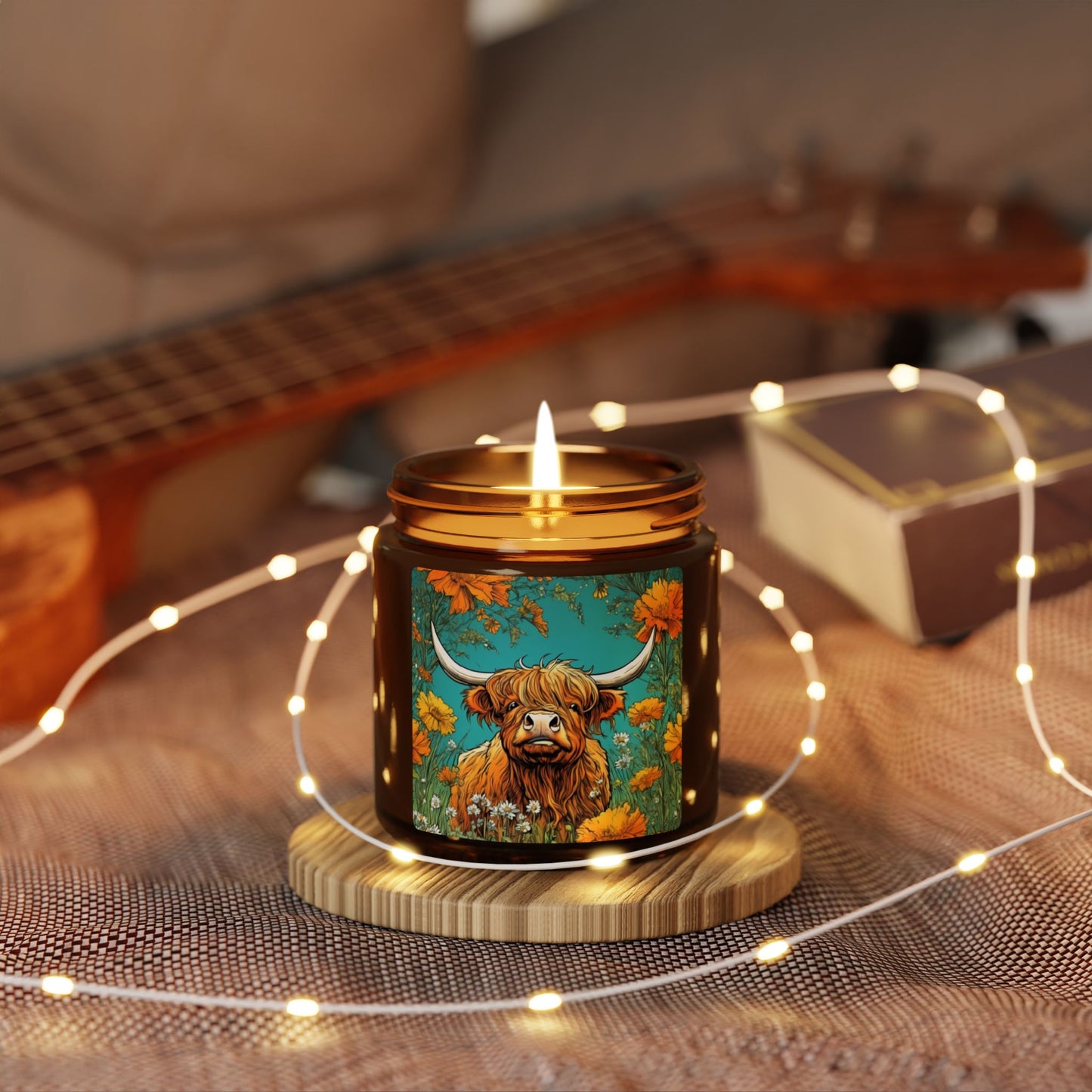 Highland Cow, Scented Soy Candle (Multi-Size, Amber Jar)