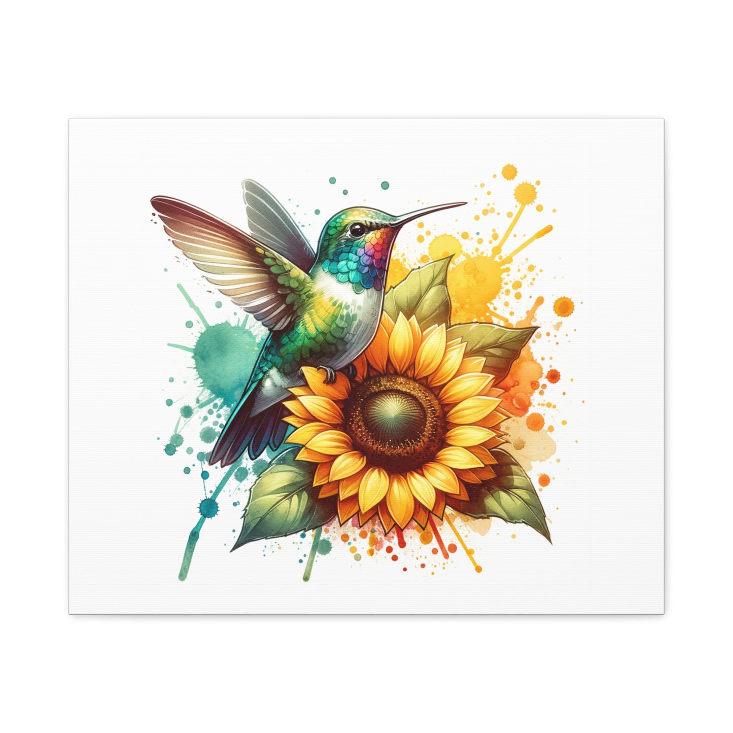 Hummingbird and Sunflower, Matte Canvas, Stretched, 1.25"