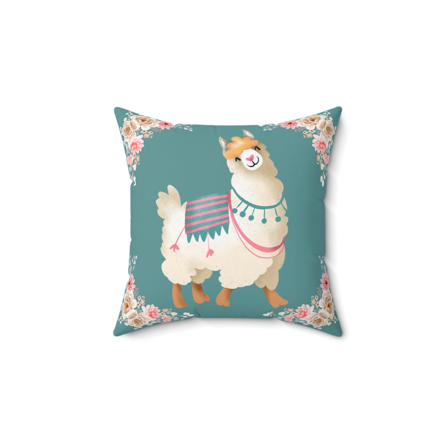 Llama and floral Nursery Design, Spun Polyester Square Pillow