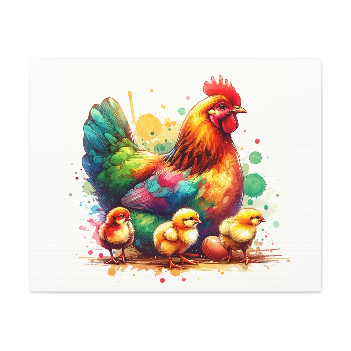 Watercolor Hen and Chicks Matte Canvas, Stretched, 1.25"