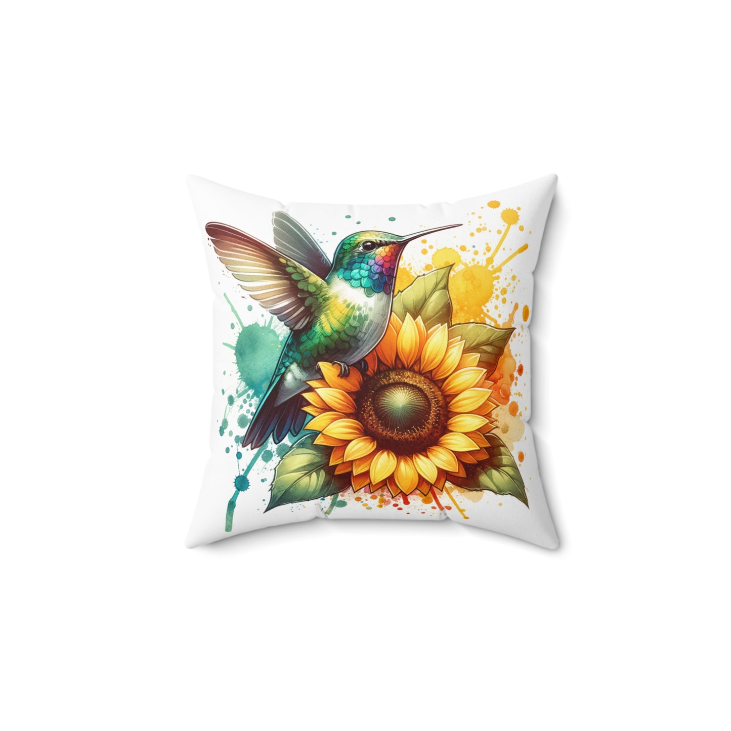 Hummingbird and Sunflower Spun Polyester Square Pillow