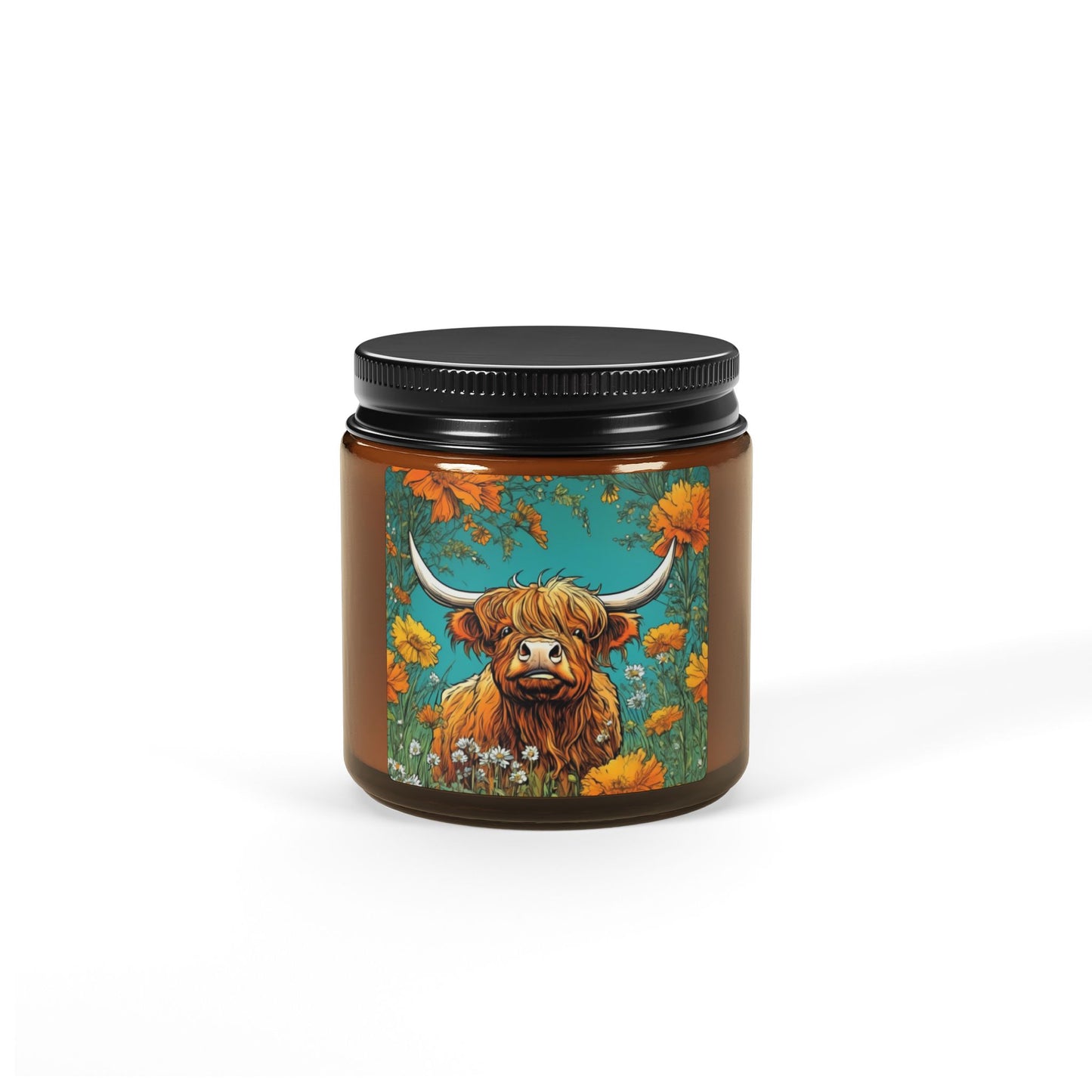 Highland Cow, Scented Soy Candle (Multi-Size, Amber Jar)